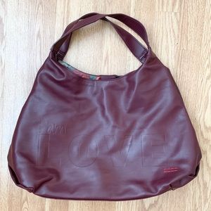 Peace Love World Slouchy Burgundy Tote Bag